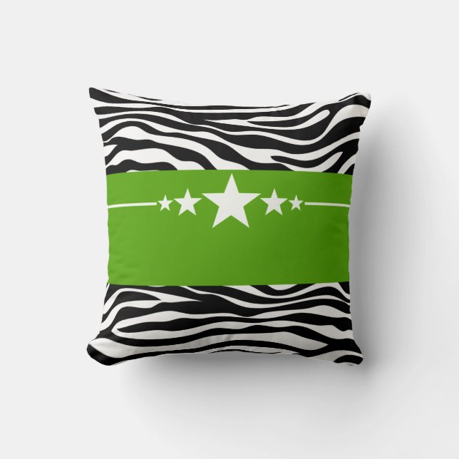 Green Sassy Star Zebra Pillow Kussen (Voorkant)
