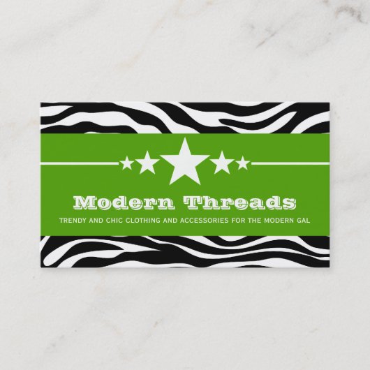 Green Sassy Star Zebra Print Visitekaartje (Voorkant)