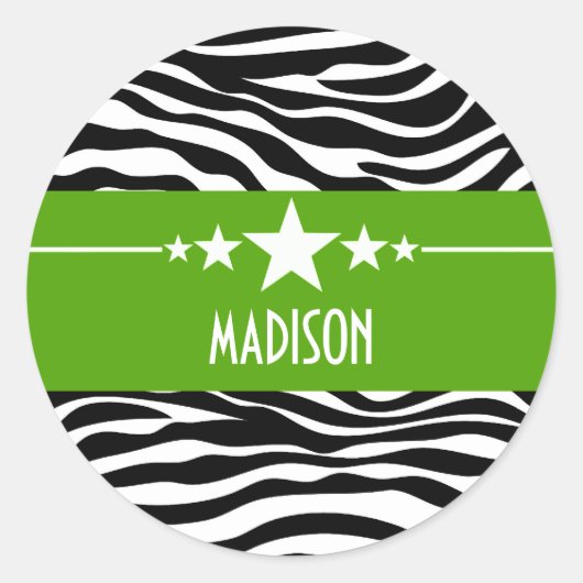 Green Sassy Star-Zebra Ronde Sticker (Voorkant)