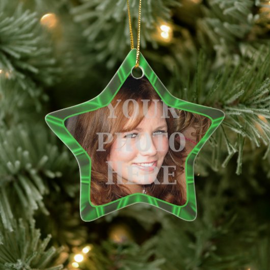 Green Satin Star Holiday Foto Ornament (Boom)