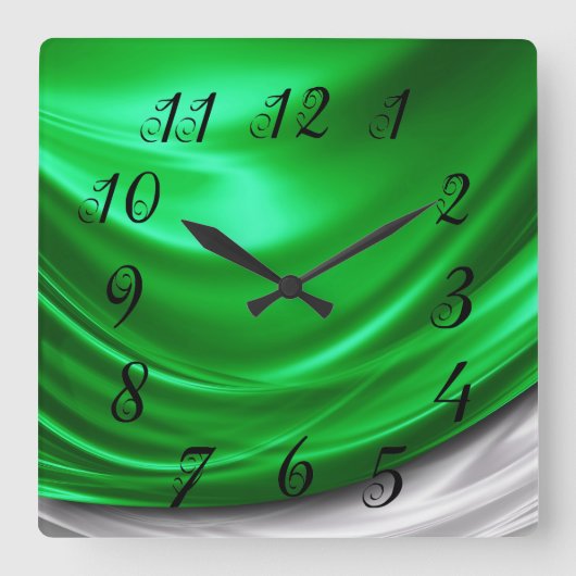 Green Satin Wall Clock Vierkante Klok (Voorkant)