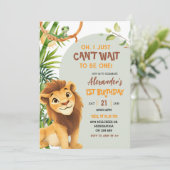 Green Savannah Lion Theme First Birthday Kaart (Staand voorkant)