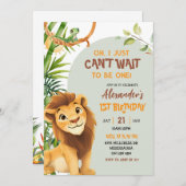 Green Savannah Lion Theme First Birthday Kaart (Voorkant / Achterkant)