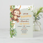 Green Savannah Monkey Let's Go Bananas Birthday Kaart (Staand voorkant)