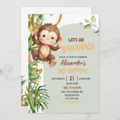 Green Savannah Monkey Let's Go Bananas Birthday Kaart (Voorkant / Achterkant)