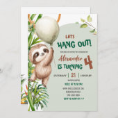 Green Savannah Sloth Let's Hang Out Birthday Kaart (Voorkant / Achterkant)