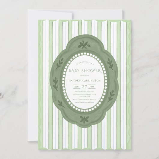 Green Scallop  Baby shower Uitnodiging (Voorkant)