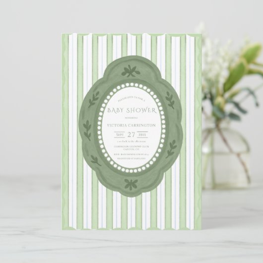 Green Scallop  Baby shower Uitnodiging (Staand voorkant)