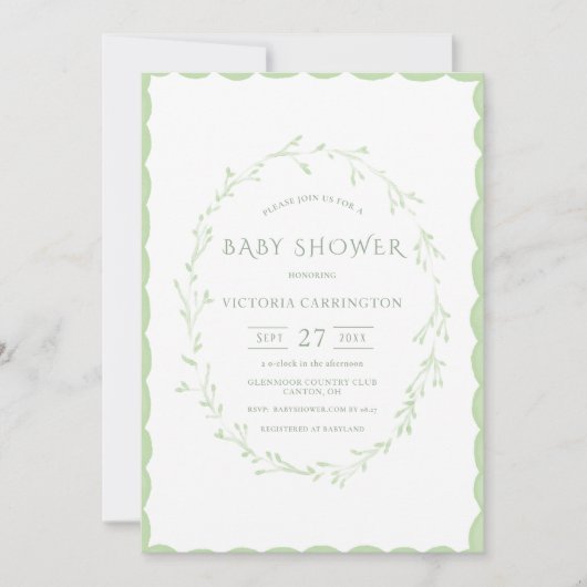 Green Scallop Lijst  Baby shower Kaart (Voorkant)