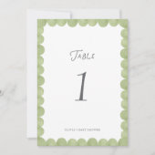 Green Scalloped Frame Whimsical Table Number (Voorkant)