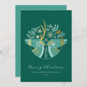 Green Scandi Reindeer Pair Kerstmis Feestdagenkaart (Voorkant / Achterkant)