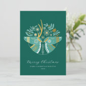 Green Scandi Reindeer Pair Kerstmis Feestdagenkaart (Staand voorkant)