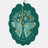 Green Scandi Reindeer Pair Kerstmis Ornament Kaart (Links)