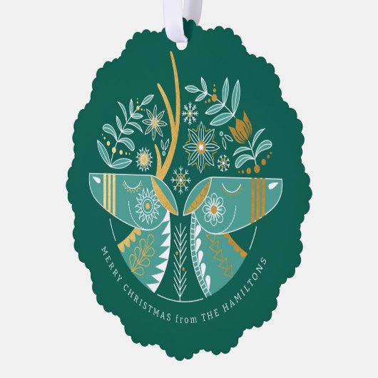 Green Scandi Reindeer Pair Kerstmis Ornament Kaart (Links)