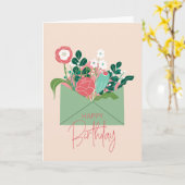 Green Scandinavian Floral Birthday Card Kaart (Gele Bloem)