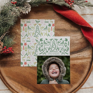 Green Scandinavian Pattern Photo Holiday Kaart