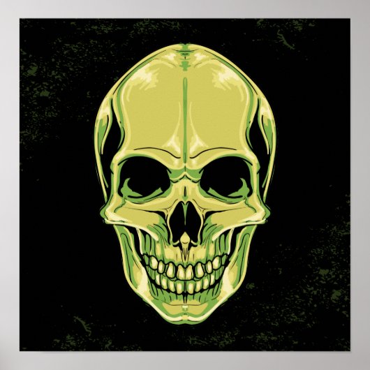 Green Scary Grinning Skull On Grunge Background Poster (Voorkant)