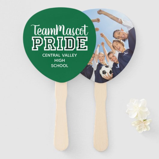 Green School Pride Mascot Name Hand Fan Handwaaier (Voorkant en achterkant)