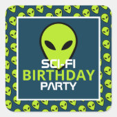 Green Sci-fi Alien, Birthday Vierkante Sticker (Voorkant)
