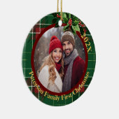 Green Scottish Plaid | Onze eerste kerstfoto Keramisch Ornament (Rechts)