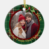 Green Scottish Plaid | Onze eerste kerstfoto Keramisch Ornament (Voorkant)
