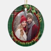 Green Scottish Plaid | Onze eerste kerstfoto Keramisch Ornament (Links)