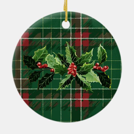 Green Scottish Plaid | Onze eerste kerstfoto Keramisch Ornament (Achterkant)
