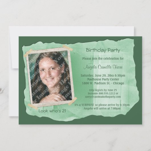 Green Scrapbook Photo Surprise Party Invite Kaart (Voorkant)