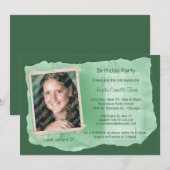 Green Scrapbook Photo Surprise Party Invite Kaart (Voorkant / Achterkant)