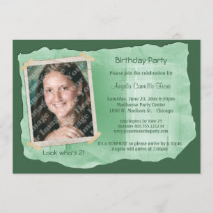 Green Scrapbook Photo Surprise Party Invite Kaart