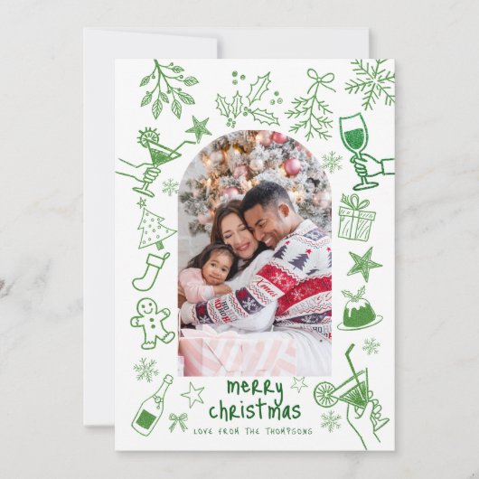 Green Scribbly Glitter Drawings Merry Christmas  Kaart (Voorkant)