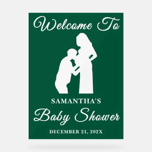Green Script Christmas Baby shower Welkom Acryl Bord (Voorkant)