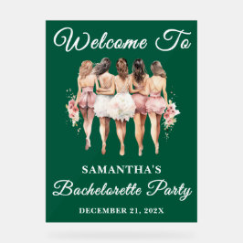 Green Script Christmas Bachelorette Party Welkom Acryl Bord
