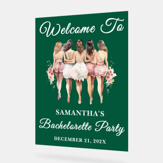 Green Script Christmas Bachelorette Party Welkom Acryl Bord (Hoek)
