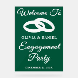 Green Script Christmas Engagement Party Welkom Acryl Bord