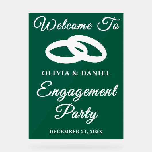 Green Script Christmas Engagement Party Welkom Acryl Bord (Voorkant)