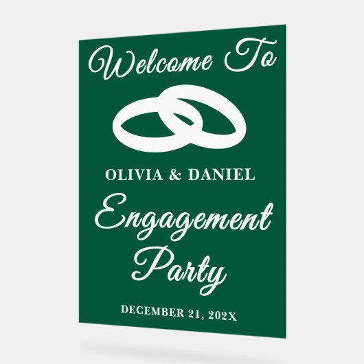 Green Script Christmas Engagement Party Welkom Acryl Bord (Hoek)