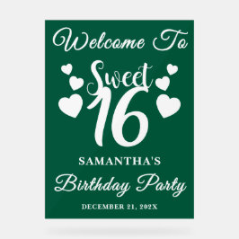 Green Script Christmas Sweet 16 Verjaardag Welkom Acryl Bord