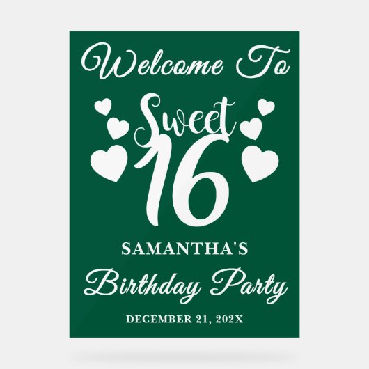 Green Script Christmas Sweet 16 Verjaardag Welkom Acryl Bord (Voorkant)