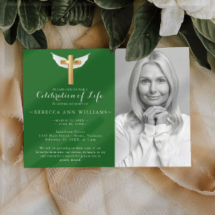 Green Script Elegant Photo Celebration of life Kaart
