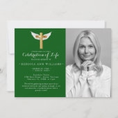 Green Script Elegant Photo Celebration of life Kaart (Voorkant)
