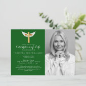 Green Script Elegant Photo Celebration of life Kaart (Staand voorkant)