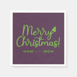 Green Script Merry Christmas on Violet Paper Servet