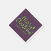 Green Script Merry Christmas on Violet Paper Servet (Hoek)