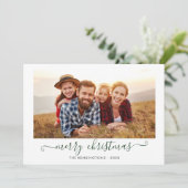 Green Script Merry kerstfeestdag foto Feestdagenkaart (Staand voorkant)
