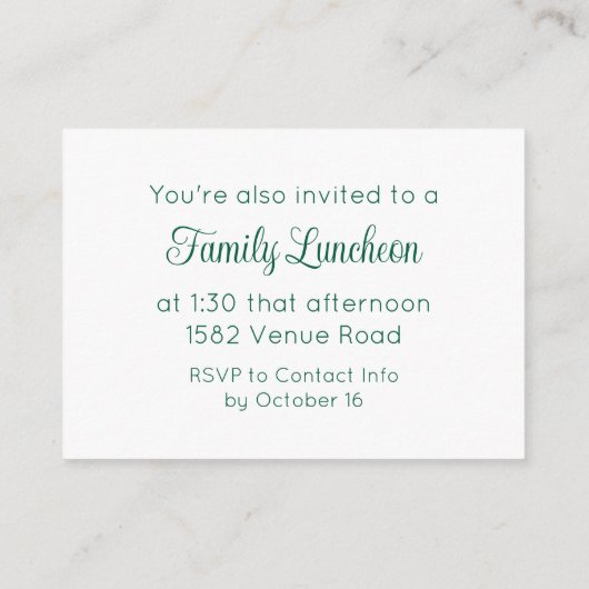 Green Script Temple Sealing & Meal Invitation Informatiekaartje (Achterkant)