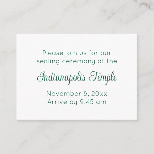 Green Script Temple Sealing & Meal Invitation Informatiekaartje (Voorkant)