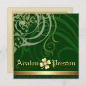 Green Scroll Shamrock St Patrick's Day Wedding Kaart (Voorkant / Achterkant)
