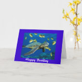 Green Sea Turtle, Happy Birthday Kaart (Gele Bloem)