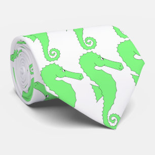 Green Seahorse on White Stropdas